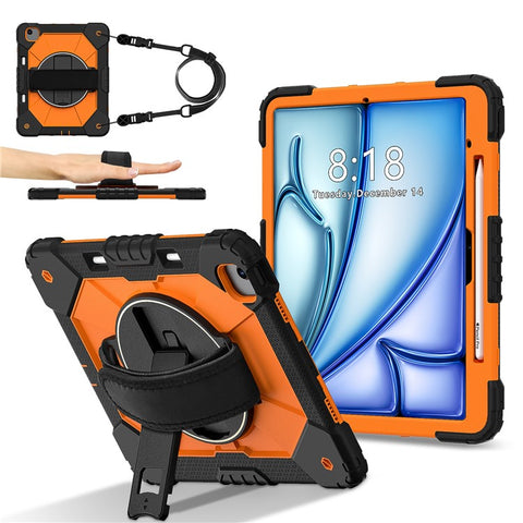 For iPad Air 13 (2026) / (2025) / (2024) Case Silicone + PC Kickstand Tablet Cover with Handy Strap, Shoulder Strap