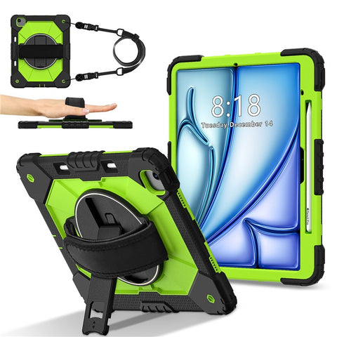 For iPad Air 13 (2026) / (2025) / (2024) Case Silicone + PC Kickstand Tablet Cover with Handy Strap, Shoulder Strap