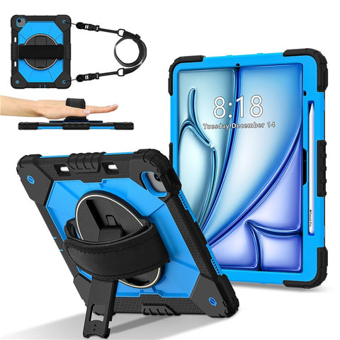 For iPad Air 13 (2026) / (2025) / (2024) Case Silicone + PC Kickstand Tablet Cover with Handy Strap, Shoulder Strap