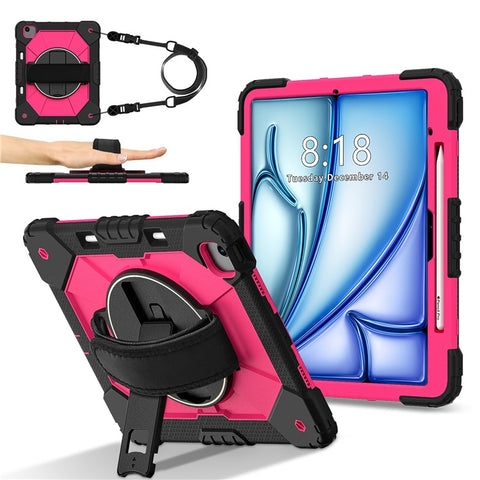 For iPad Air 13 (2026) / (2025) / (2024) Case Silicone + PC Kickstand Tablet Cover with Handy Strap, Shoulder Strap