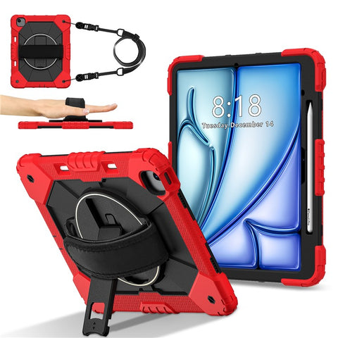 For iPad Air 13 (2026) / (2025) / (2024) Case Silicone + PC Kickstand Tablet Cover with Handy Strap, Shoulder Strap