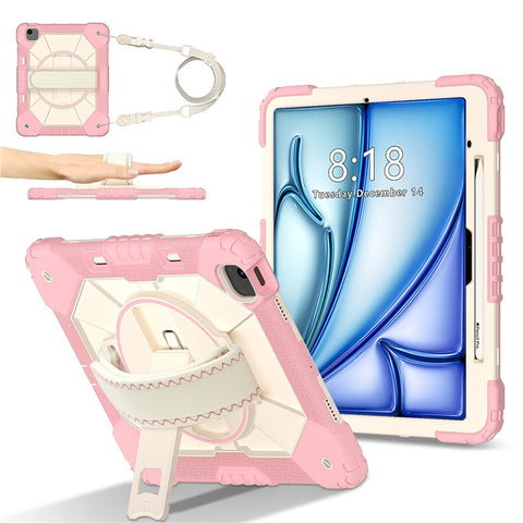 For iPad Air 13 (2026) / (2025) / (2024) Case Silicone + PC Kickstand Tablet Cover with Handy Strap, Shoulder Strap