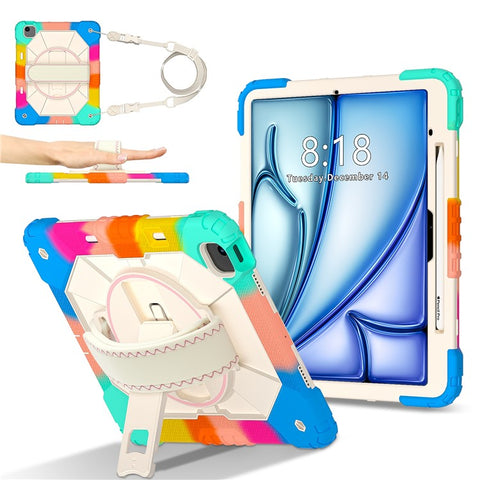 For iPad Air 13 (2026) / (2025) / (2024) Case Silicone + PC Kickstand Tablet Cover with Handy Strap, Shoulder Strap