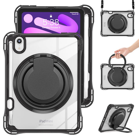 For iPad mini (2024) / (2021) Case with Shoulder Strap Kickstand PC TPU Acrylic Tablet Cover