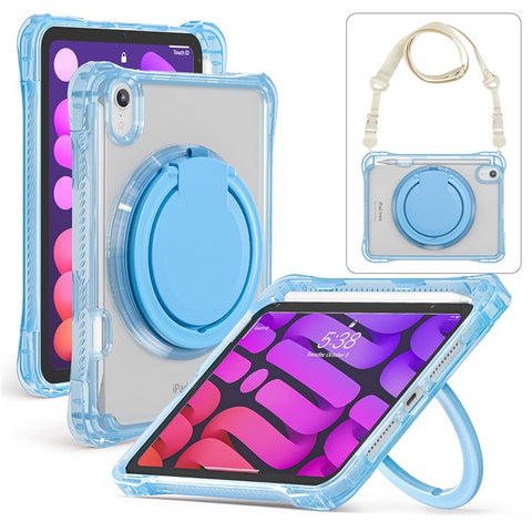 For iPad mini (2024) / (2021) Case with Shoulder Strap Kickstand PC TPU Acrylic Tablet Cover