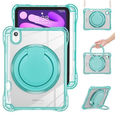 For iPad mini (2024) / (2021) Case with Shoulder Strap Kickstand PC TPU Acrylic Tablet Cover