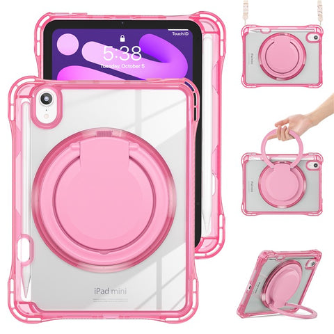 For iPad mini (2024) / (2021) Case with Shoulder Strap Kickstand PC TPU Acrylic Tablet Cover