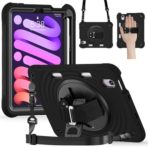 For iPad mini (2024) / (2021) Case with Shoulder Strap Kickstand PC + Silicone + TPU Tablet Cover