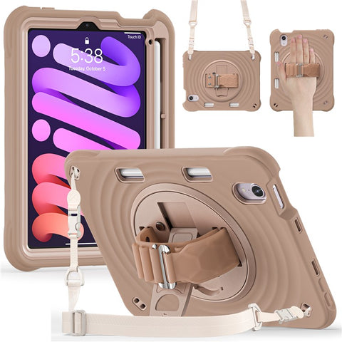For iPad mini (2024) / (2021) Case with Shoulder Strap Kickstand PC + Silicone + TPU Tablet Cover
