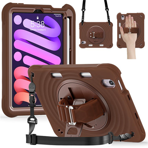 For iPad mini (2024) / (2021) Case with Shoulder Strap Kickstand PC + Silicone + TPU Tablet Cover