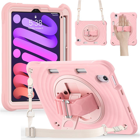 For iPad mini (2024) / (2021) Case with Shoulder Strap Kickstand PC + Silicone + TPU Tablet Cover