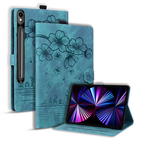 For Samsung Galaxy Tab S10 FE+ Case Card Slots Leather Tablet Stand Folio Cover Flower Cat