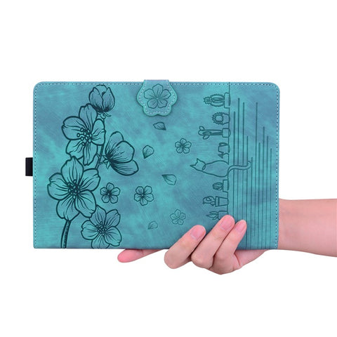 For Samsung Galaxy Tab S10 FE+ Case Card Slots Leather Tablet Stand Folio Cover Flower Cat