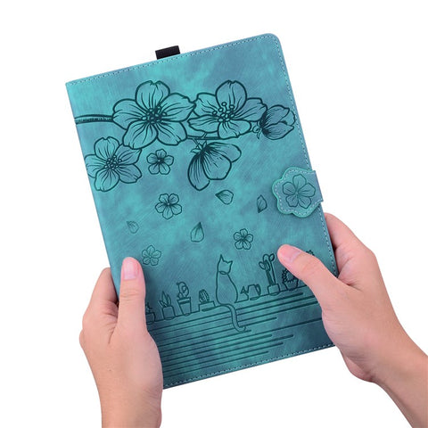 For Samsung Galaxy Tab S10 FE+ Case Card Slots Leather Tablet Stand Folio Cover Flower Cat