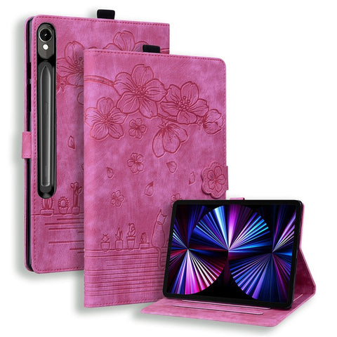 For Samsung Galaxy Tab S10 FE+ Case Card Slots Leather Tablet Stand Folio Cover Flower Cat