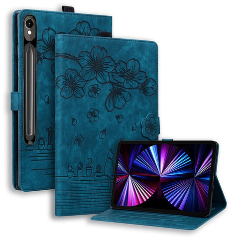 For Samsung Galaxy Tab S10 FE+ Case Card Slots Leather Tablet Stand Folio Cover Flower Cat