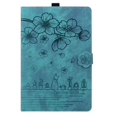 For Samsung Galaxy Tab S10 FE+ Case Flip Stand Leather Phone Cover Cherry Blossom Cat Imprinted