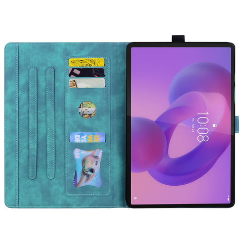 For Lenovo Tab K10C / Tab E10C Case Card Slots Leather Tablet Stand Folio Cover Flower Cat