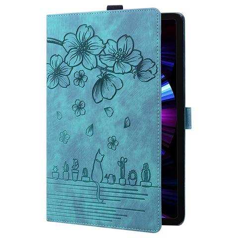 For Lenovo Tab K10C / Tab E10C Case Card Slots Leather Tablet Stand Folio Cover Flower Cat