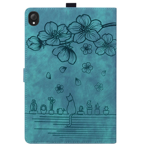 For Lenovo Tab K10C / Tab E10C Case Card Slots Leather Tablet Stand Folio Cover Flower Cat