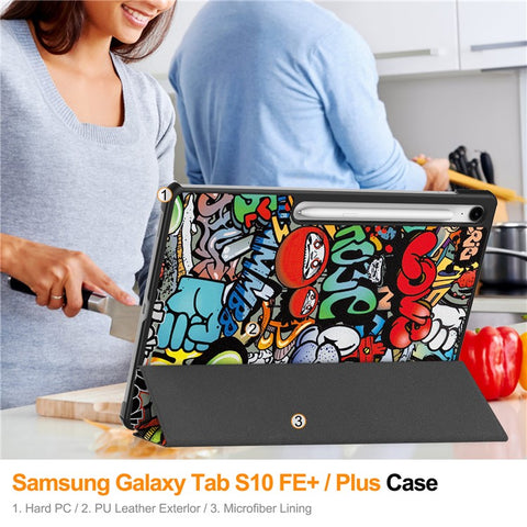 For Samsung Galaxy Tab S10 FE+ Case Pattern Print Leather Stand Tablet Cover