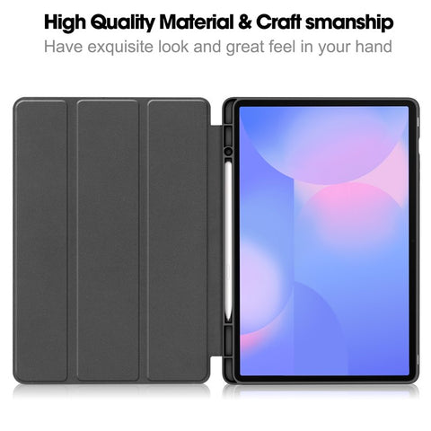 For Samsung Galaxy Tab S10 FE+ Stand Case Shock-Absorbent Leather Tablet Cover with Pen Slot