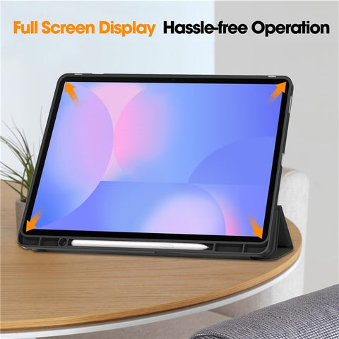 For Samsung Galaxy Tab S10 FE+ Stand Case Shock-Absorbent Leather Tablet Cover with Pen Slot