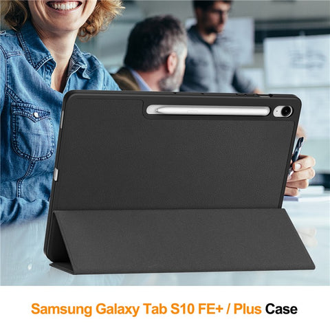 For Samsung Galaxy Tab S10 FE+ Stand Case Shock-Absorbent Leather Tablet Cover with Pen Slot