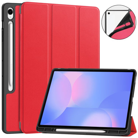For Samsung Galaxy Tab S10 FE+ Stand Case Shock-Absorbent Leather Tablet Cover with Pen Slot