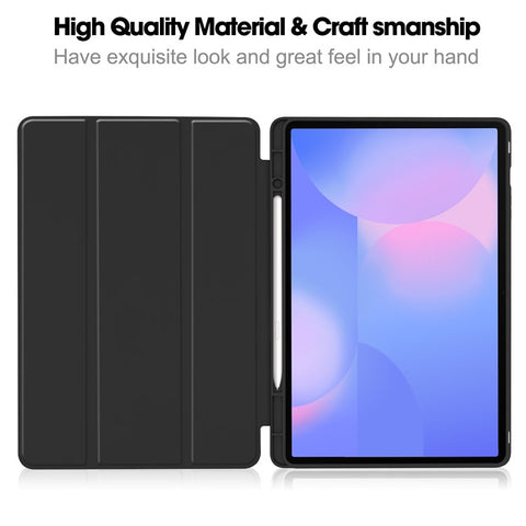 For Samsung Galaxy Tab S10 FE+ Case Trifold Stand Solid Color Leather Tablet Cover with Pen Slot