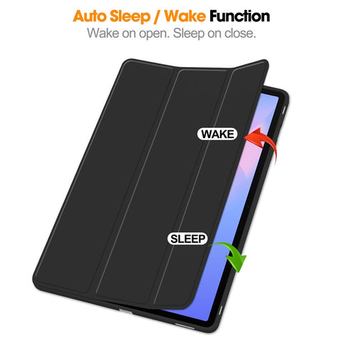 For Samsung Galaxy Tab S10 FE+ Case Trifold Stand Solid Color Leather Tablet Cover with Pen Slot