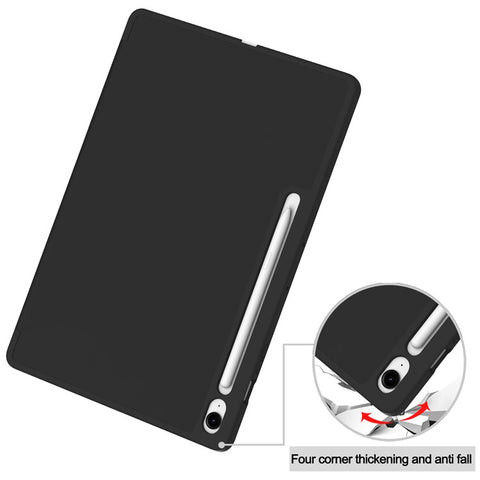 For Samsung Galaxy Tab S10 FE+ Case Trifold Stand Solid Color Leather Tablet Cover with Pen Slot