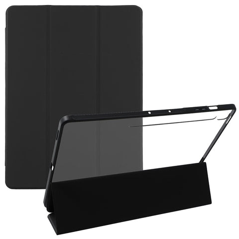 For Samsung Galaxy Tab S10 FE+ Case Skin-Touch Tri-Fold Stand PU Leather TPU Acrylic Clear Tablet Cover