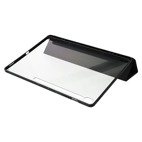 For Samsung Galaxy Tab S10 FE+ Case Skin-Touch Tri-Fold Stand PU Leather TPU Acrylic Clear Tablet Cover