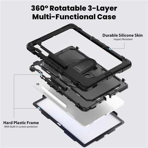 For Samsung Galaxy Tab S10 FE+ SM-X620  /  X626B Case PC + Silicone Tablet Cover with PET Anti-Scratch Film and Shoulder Strap