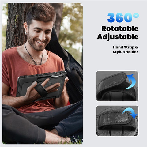 For Samsung Galaxy Tab S10 FE+ SM-X620  /  X626B Case PC + Silicone Tablet Cover with PET Anti-Scratch Film and Shoulder Strap
