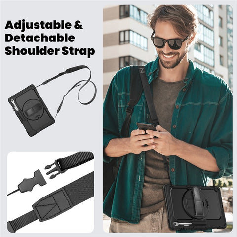 For Samsung Galaxy Tab S10 FE+ SM-X620  /  X626B Case PC + Silicone Tablet Cover with PET Anti-Scratch Film and Shoulder Strap