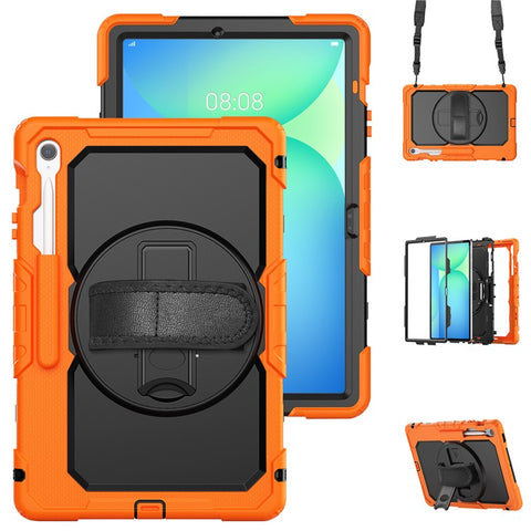 For Samsung Galaxy Tab S10 FE+ SM-X620  /  X626B Case PC + Silicone Tablet Cover with PET Anti-Scratch Film and Shoulder Strap