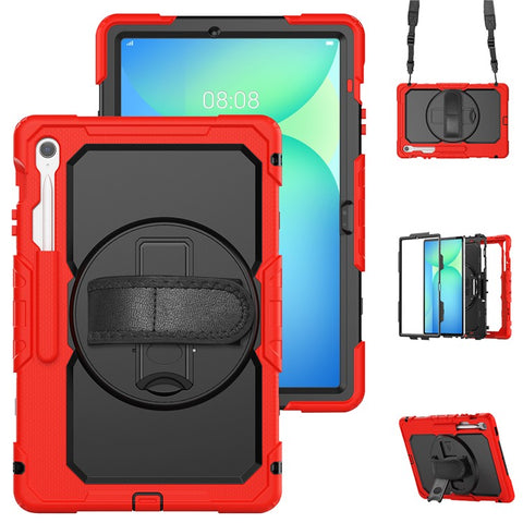For Samsung Galaxy Tab S10 FE+ SM-X620  /  X626B Case PC + Silicone Tablet Cover with PET Anti-Scratch Film and Shoulder Strap