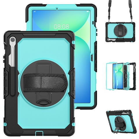 For Samsung Galaxy Tab S10 FE+ SM-X620  /  X626B Case PC + Silicone Tablet Cover with PET Anti-Scratch Film and Shoulder Strap