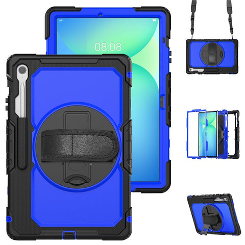 For Samsung Galaxy Tab S10 FE+ SM-X620  /  X626B Case PC + Silicone Tablet Cover with PET Anti-Scratch Film and Shoulder Strap