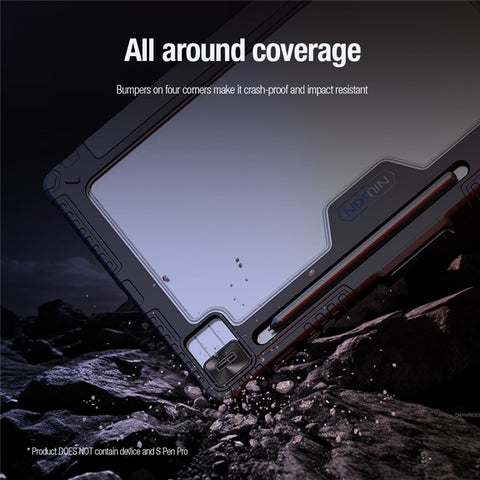 NILLKIN Bumper Leather Case Pro for Samsung Galaxy Tab S10 FE+ Slide Camera Lid Origami Stand Tablet Cover Auto Wake  /  Sleep