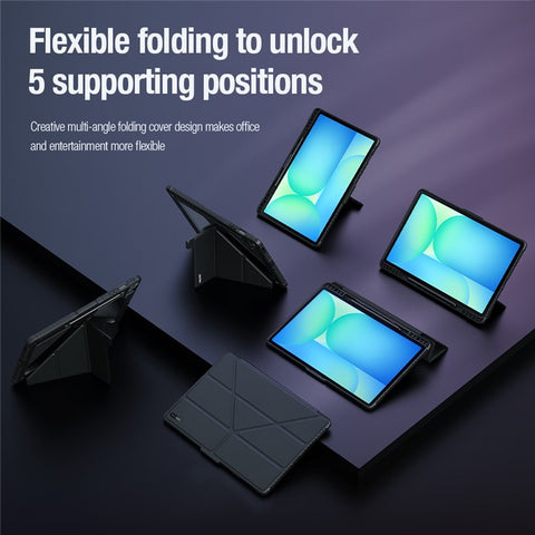 NILLKIN Bumper Leather Case Pro for Samsung Galaxy Tab S10 FE+ Slide Camera Lid Origami Stand Tablet Cover Auto Wake  /  Sleep