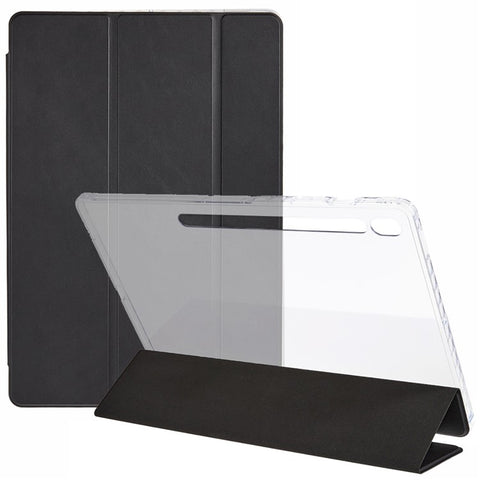 For Samsung Galaxy Tab S10 FE+ Case Tri-Fold Stand Leather + TPU + Acrylic Clear Back Tablet Cover