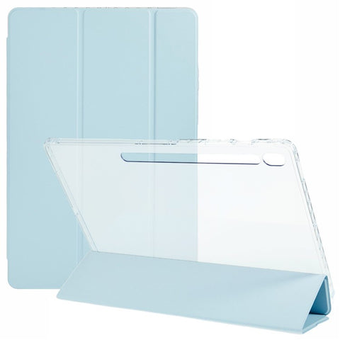 For Samsung Galaxy Tab S10 FE+ Case Tri-Fold Stand Leather + TPU + Acrylic Clear Back Tablet Cover