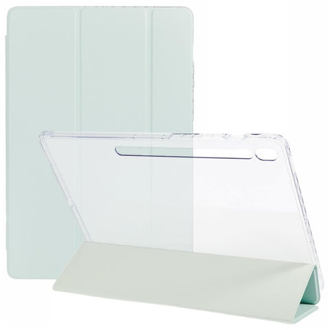For Samsung Galaxy Tab S10 FE+ Case Tri-Fold Stand Leather + TPU + Acrylic Clear Back Tablet Cover