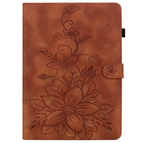 For Samsung Galaxy Tab S10 FE+ Case Lily Flower Imprint Card Slots Leather Tablet Cover