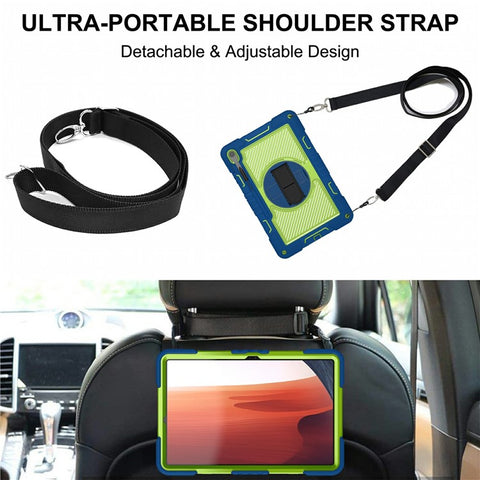 For Samsung Galaxy Tab S10 FE+ Tablet Case Silicone+PC Shockproof Cover with Kickstand Shoulder Strap