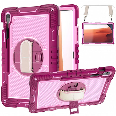 For Samsung Galaxy Tab S10 FE+ Tablet Case Silicone+PC Shockproof Cover with Kickstand Shoulder Strap