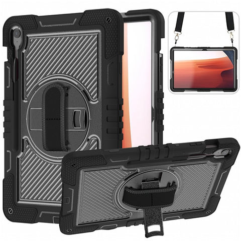 For Samsung Galaxy Tab S10 FE+ Tablet Case Silicone+PC Shockproof Cover with Kickstand Shoulder Strap